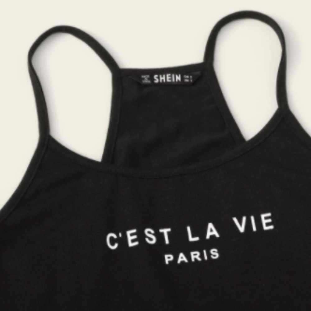 Slogan Graphic Cami Top & Dolphin Shorts Set
